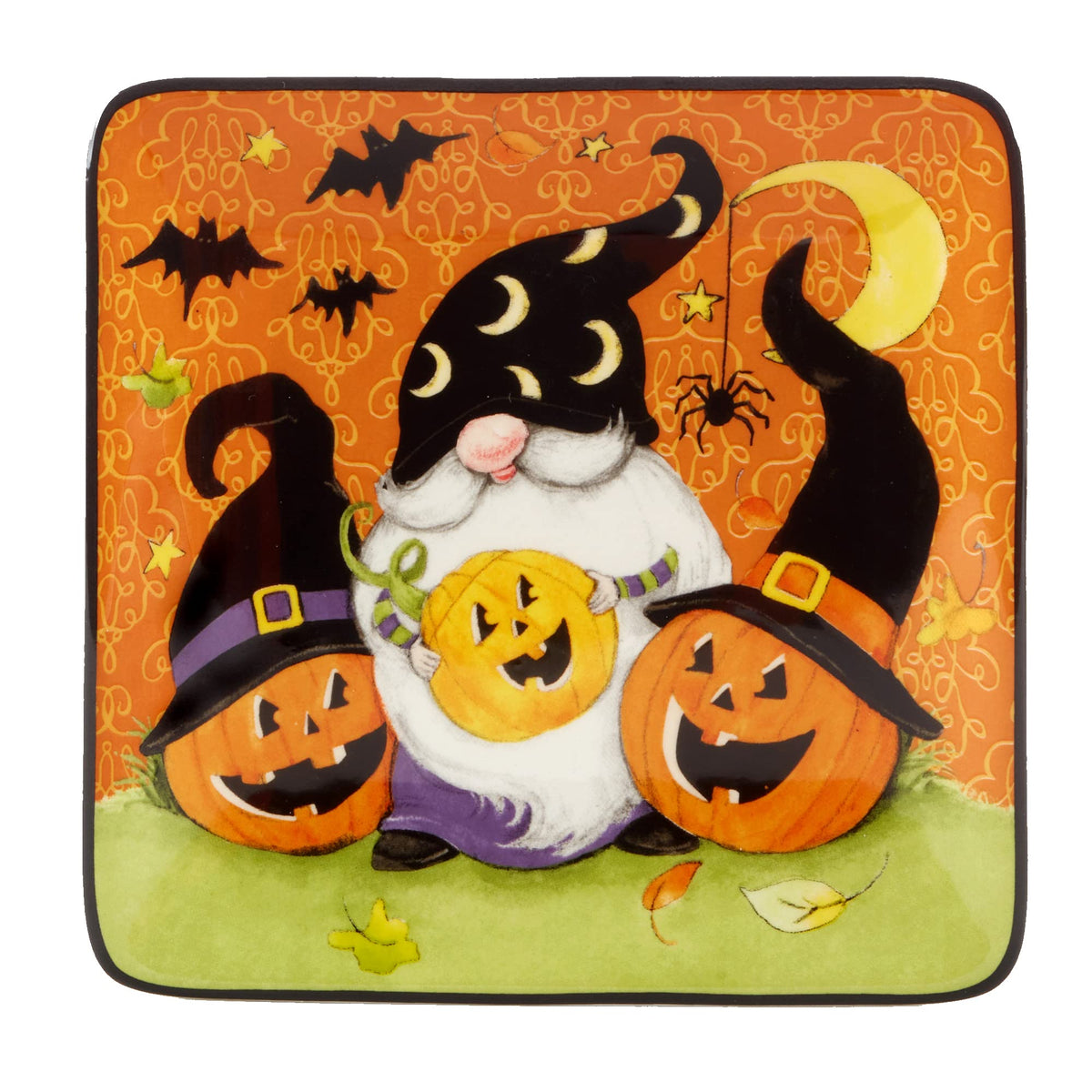 Certified International Halloween Gnomes Square Plates, 6", Set of 4