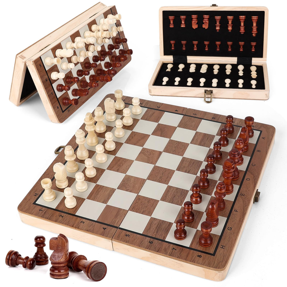 Joneytech 11.5" Folding Magnetic Wooden Chess Set