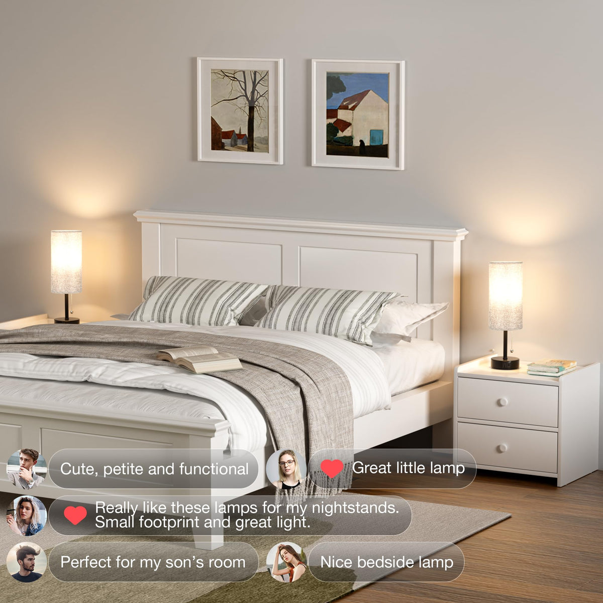 Grey Bedside Lamps with USB A and C Ports, Set of 2