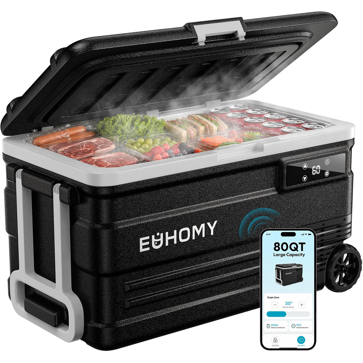 EUHOMY 12 V Portable Compressor Car Fridge, 75 L, Black