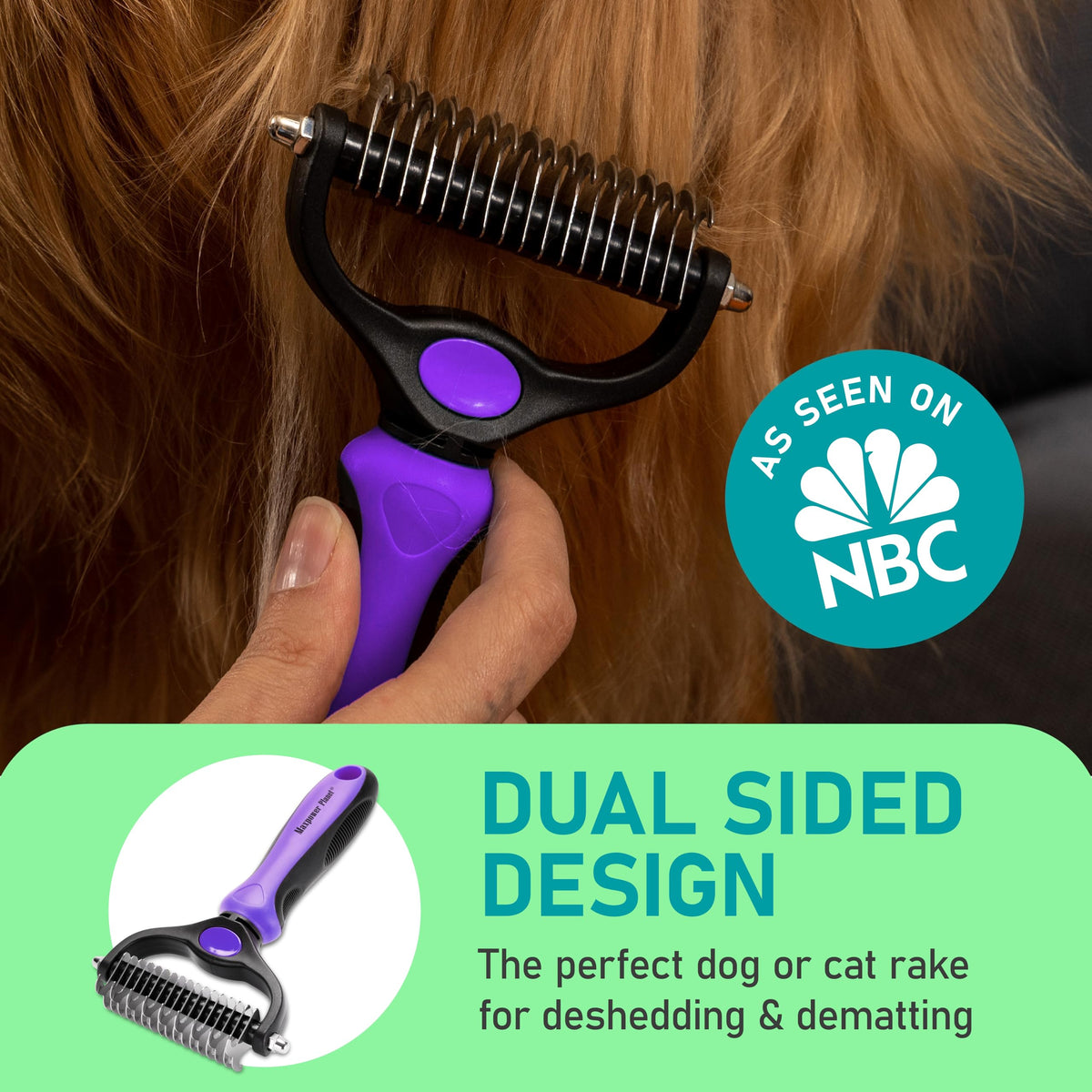 Maxpower Planet Double-Sided Pet Grooming Brush, Purple