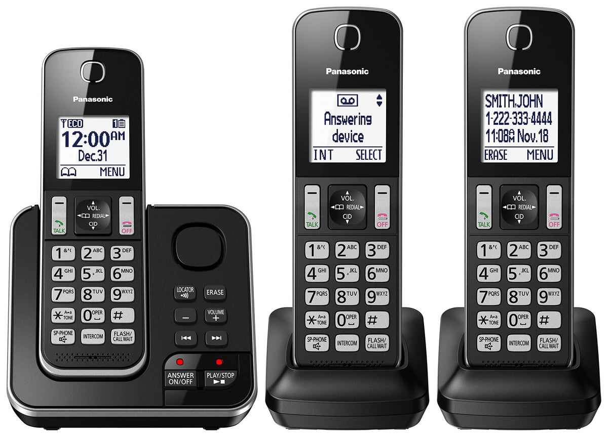 Panasonic DECT 6.0 Cordless Phone, KX-TGD393CB, 3 Handsets, Black