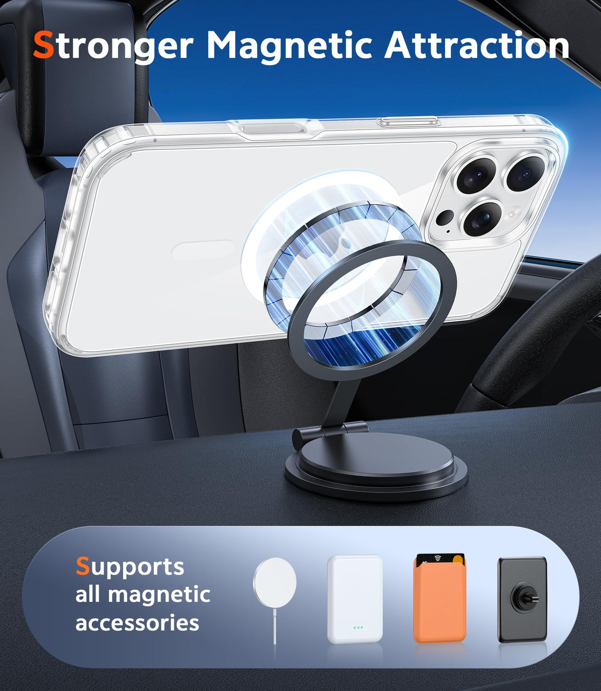 FNTCASE iPhone 16 Pro Clear Magnetic Case with Screen Protector