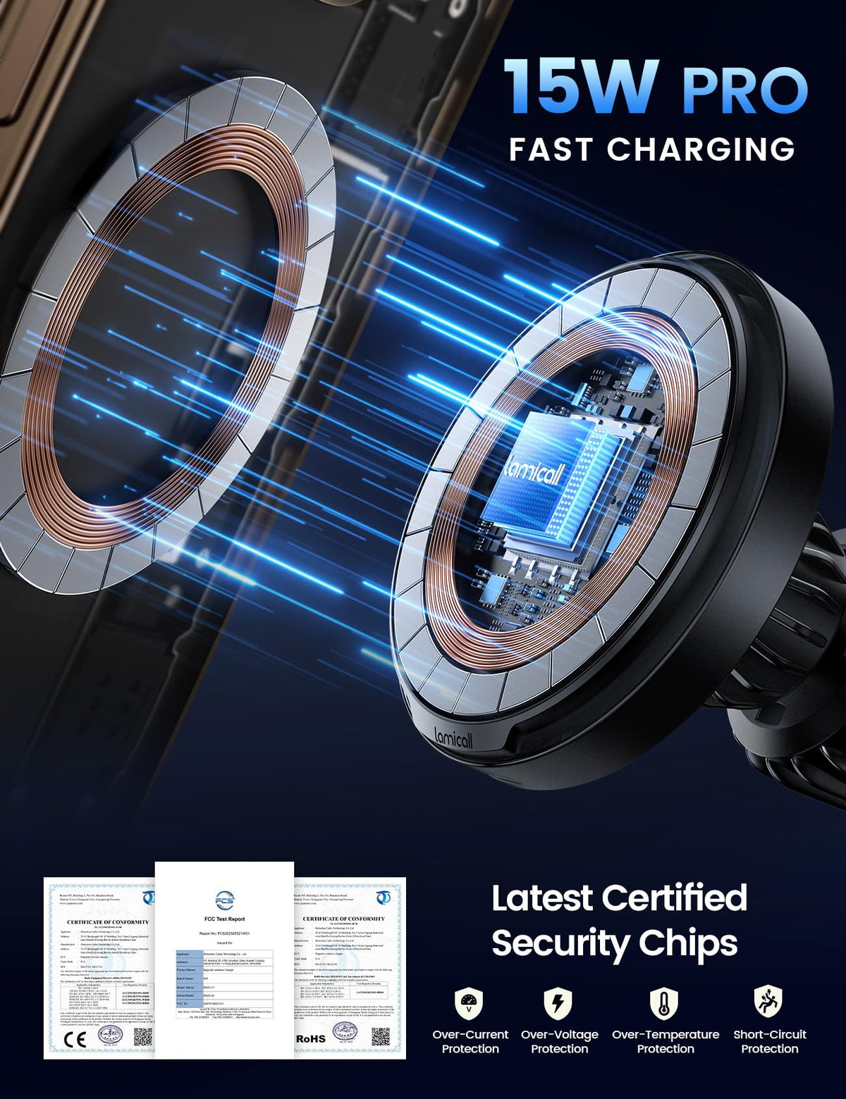 Lamicall MagSafe Car Mount Charger, 15W Wireless