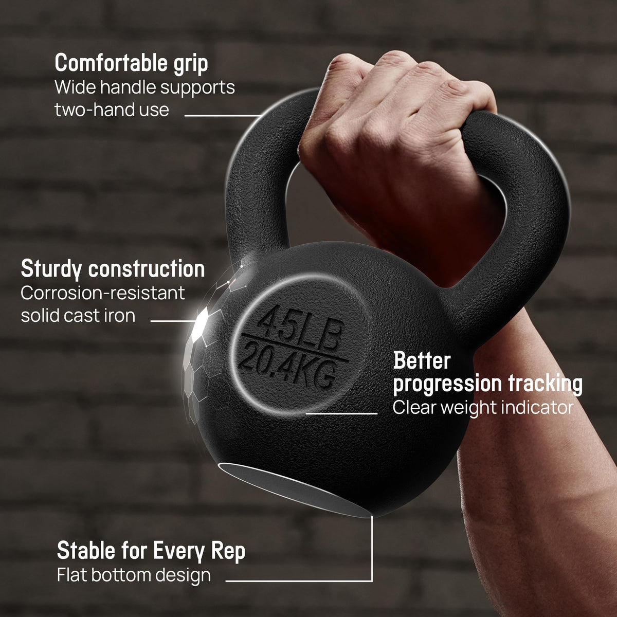 Yes4All Solid Cast Iron Kettlebell, 25 lbs, Black