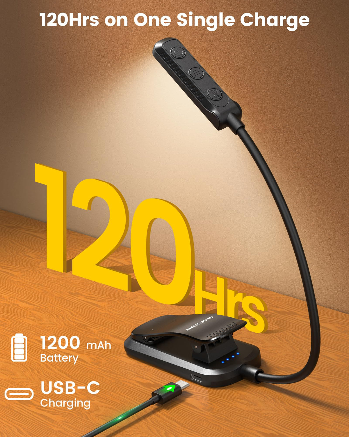 Glocusent 13 LED Clip-On Book Light, 3 Amber Colors
