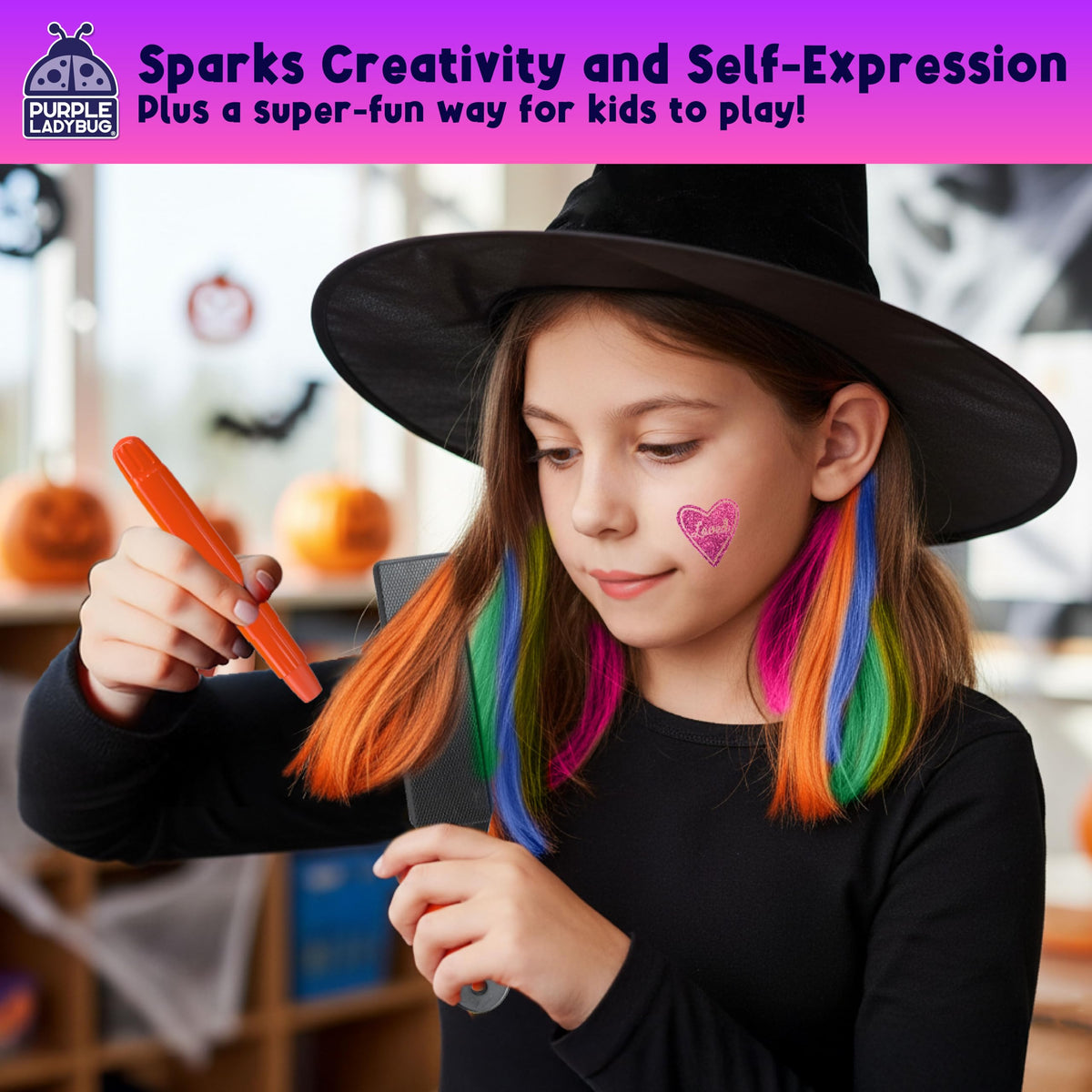 Purple Ladybug Temporary Hair Chalk for Kids, 12 Colours