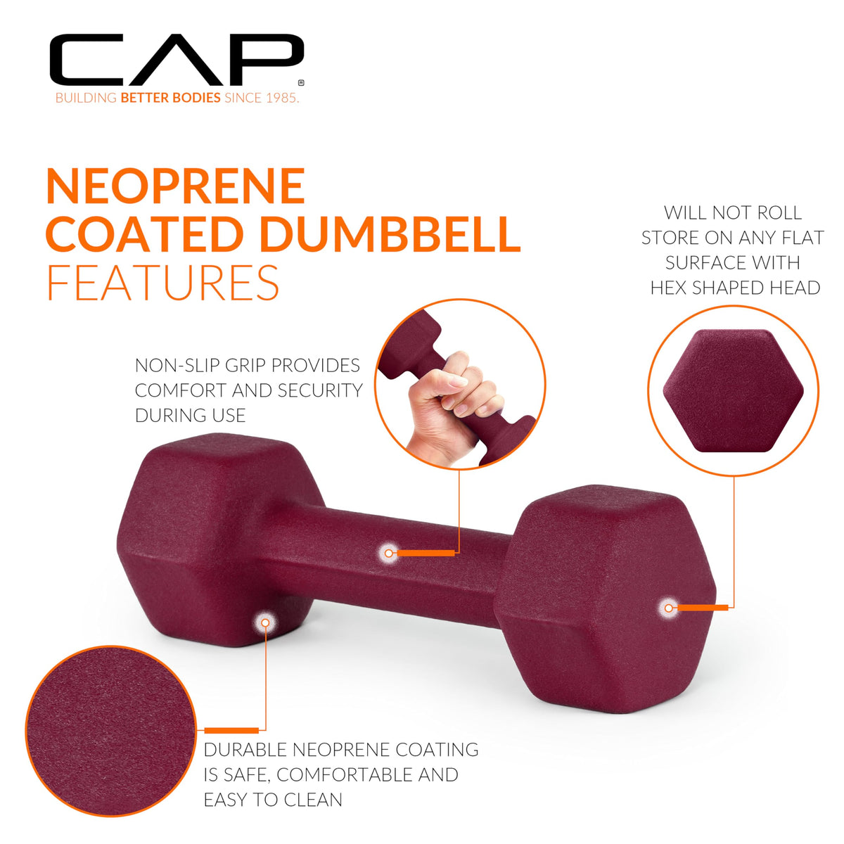 CAP Barbell 15 lb Neoprene Dumbbells, Pair, Ash