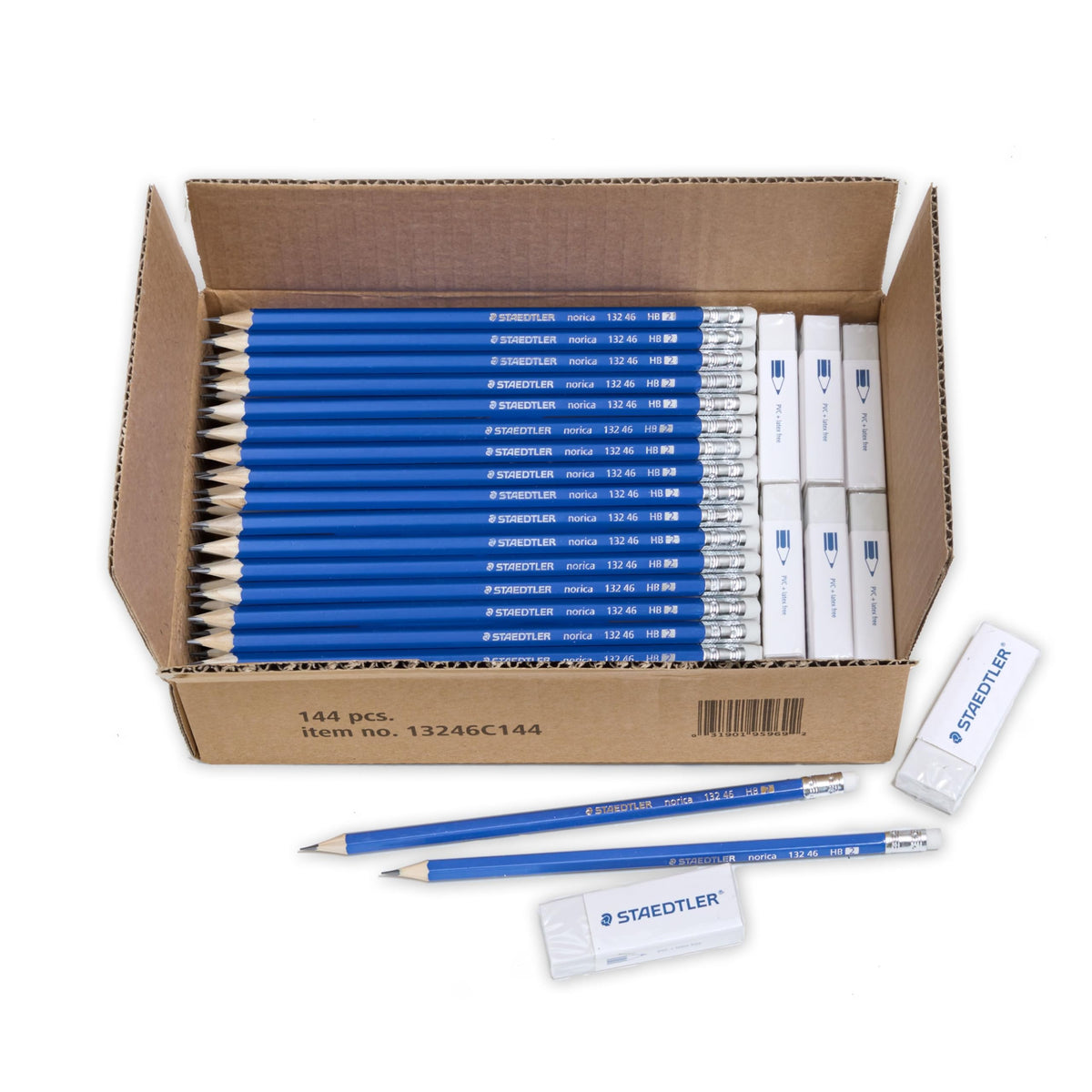 STAEDTLER Norica 2 Pencils Class Pack, 144 Pencils + 12 Erasers