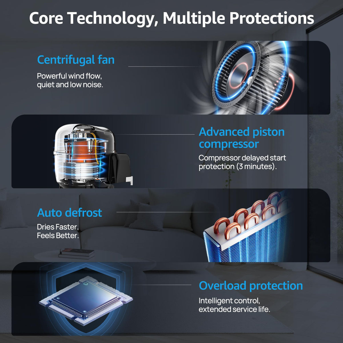 Dehumidifier for Basement with Drain Hose Max 34 Pints
