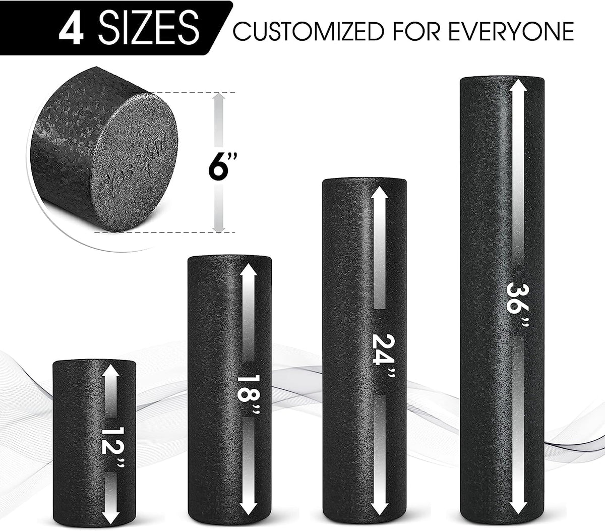 Yes4All High-Density EPP Round Back Foam Roller, 12, 18, 24, 36 Inch