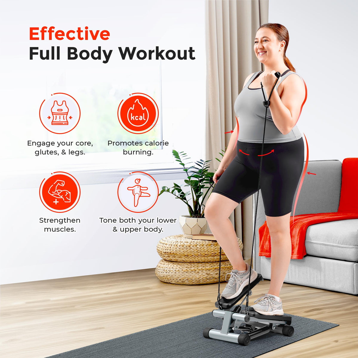 Sunny Health & Fitness Mini Stepper with Resistance Bands (012-S)