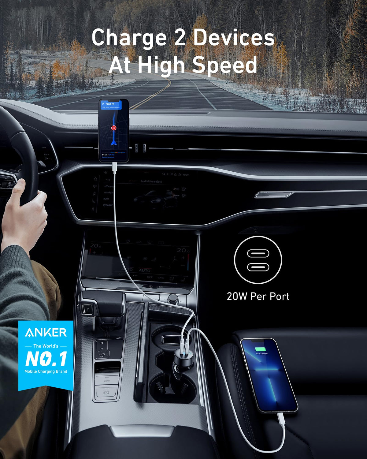 Anker PowerDrive III Duo 40W 2-Port USB C Car Charger