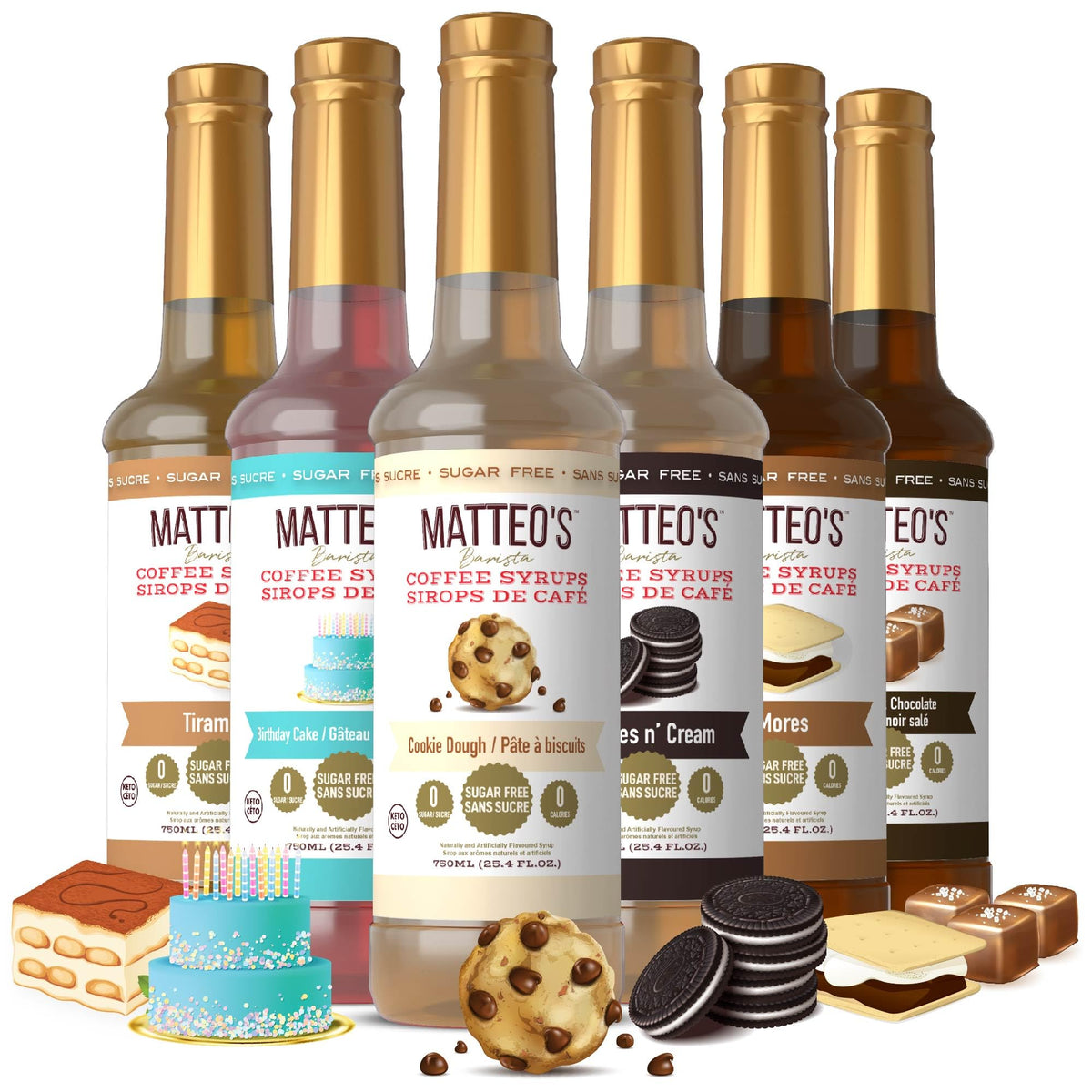 Matteo's Barista Style Sugar-Free Coffee Syrup Variety, 6 x 25.4 oz