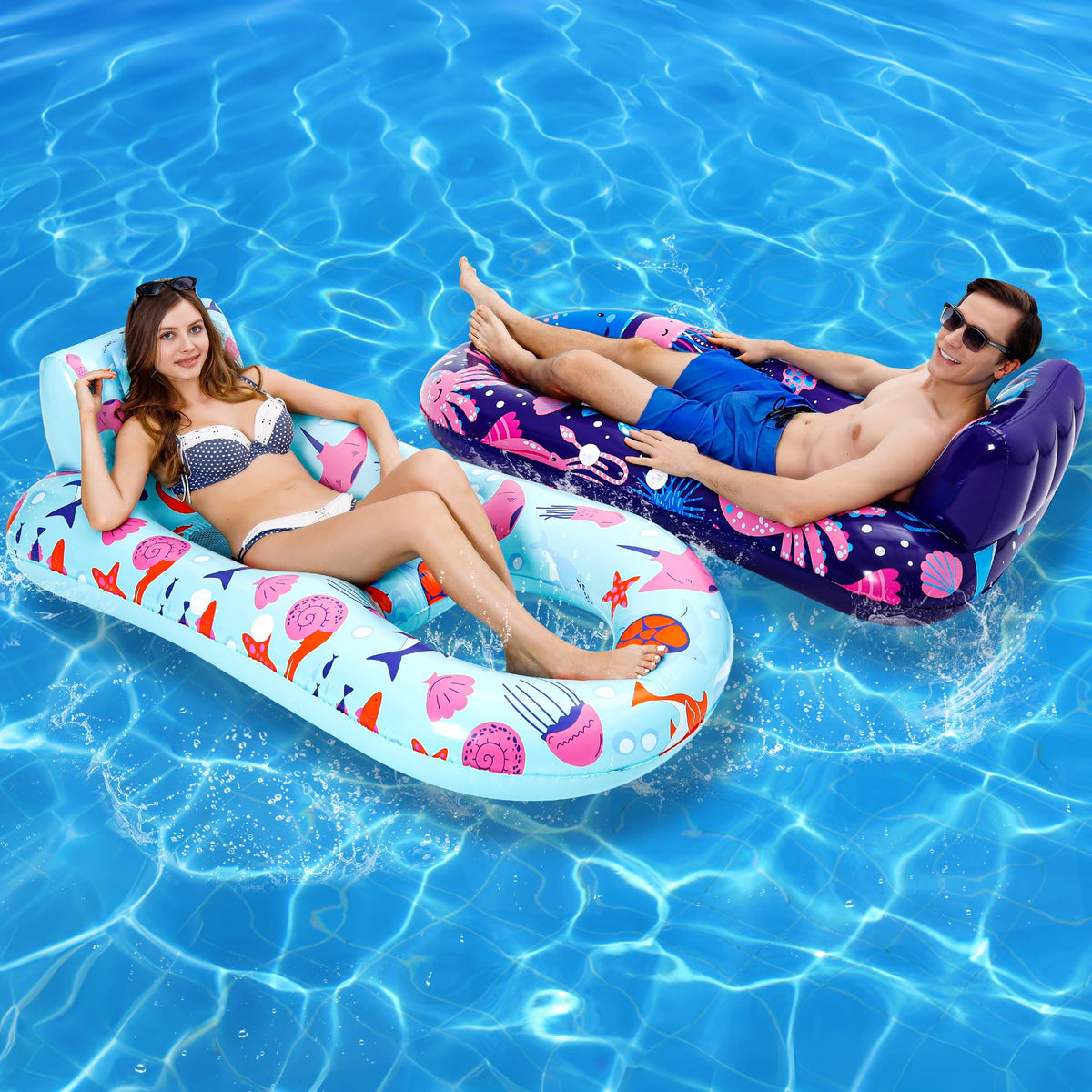 PuppyuWill Inflatable Pool Lounger Floats with Cup Holder (2 Pack)