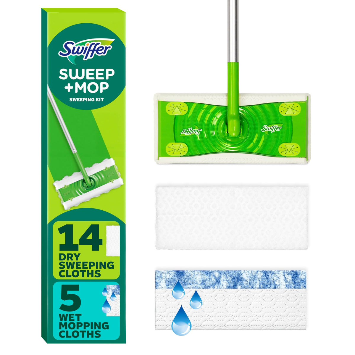 Swiffer Sweep + Mop Starter Kit, 1 Sweeper, 14 Dry Pads, 5 Wet Pads