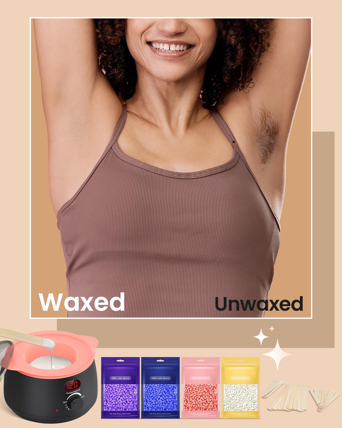 Digital Display Waxing Kit with Wax Warmer and 4 Hard Wax Beads Packs