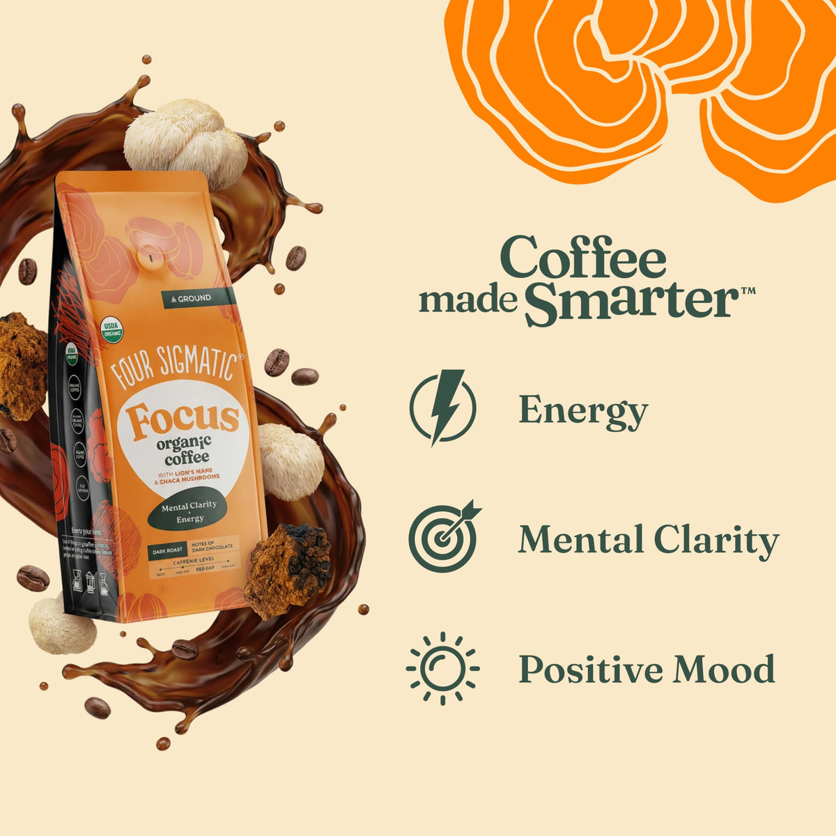 Four Sigmatic Think Mushroom Coffee, Ground, 12 oz