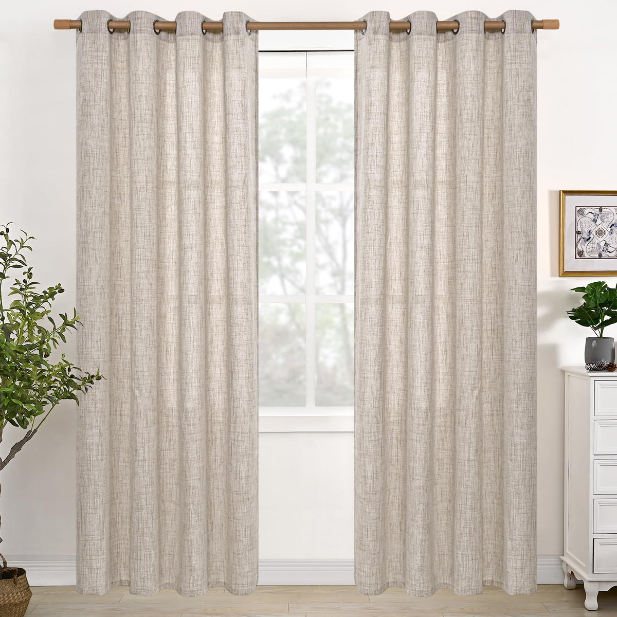 YoungsTex Linen Grommet Curtains, 52 x 84 in, Natural, 2 Panels