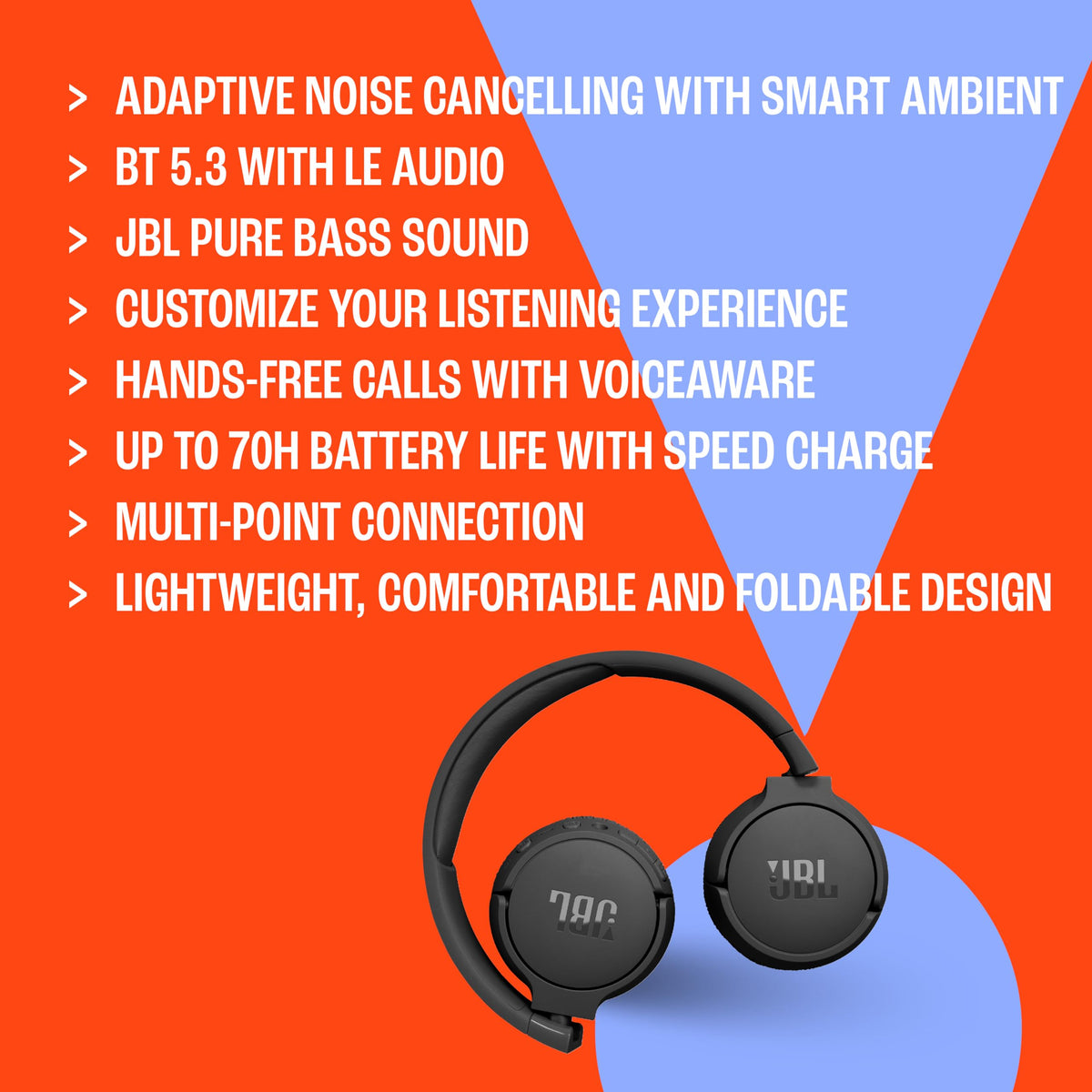 JBL Tune 670NC Wireless On-Ear Noise Cancelling Headphones, Purple