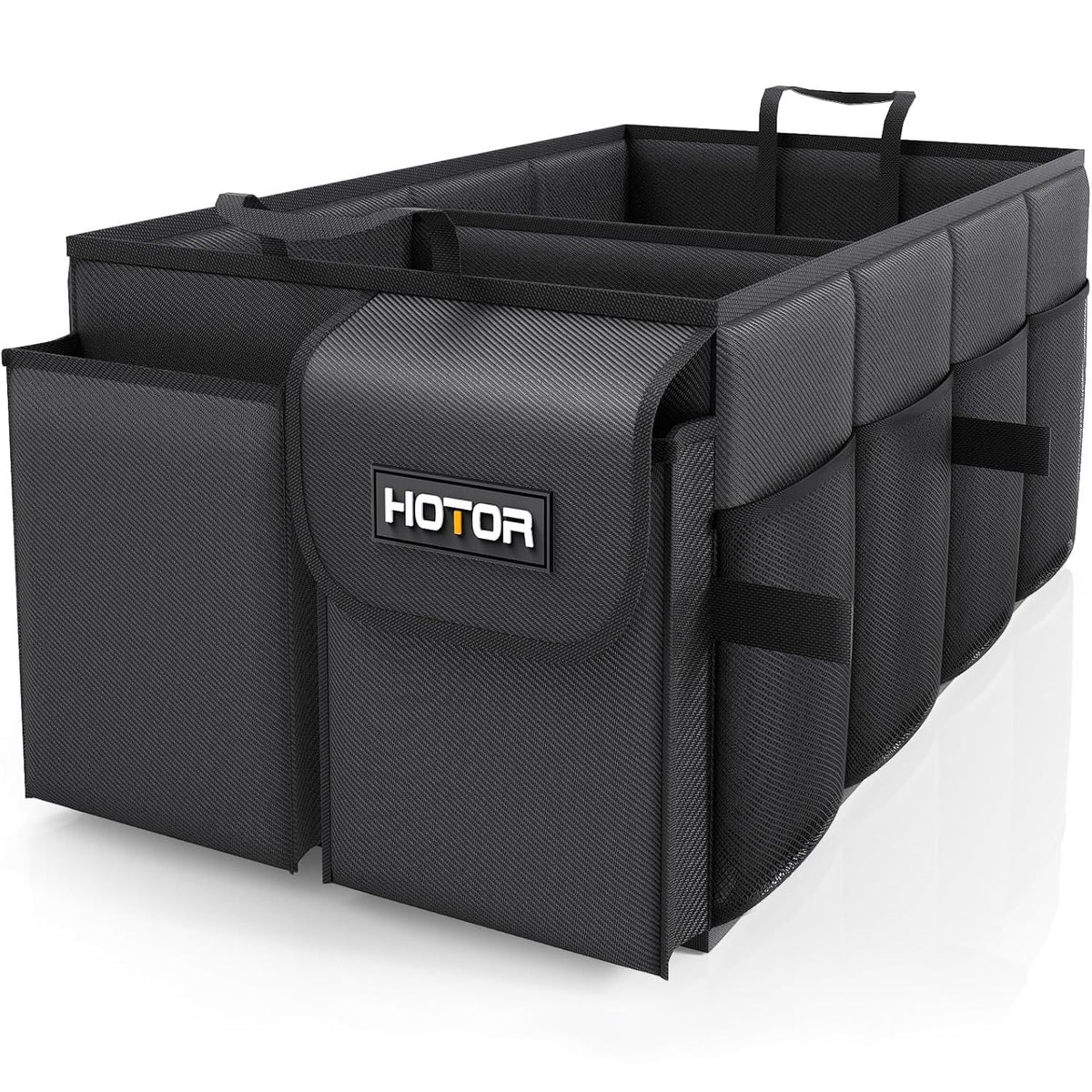 HOTOR Foldable Car Trunk Organizer, 2 Compartments, Black