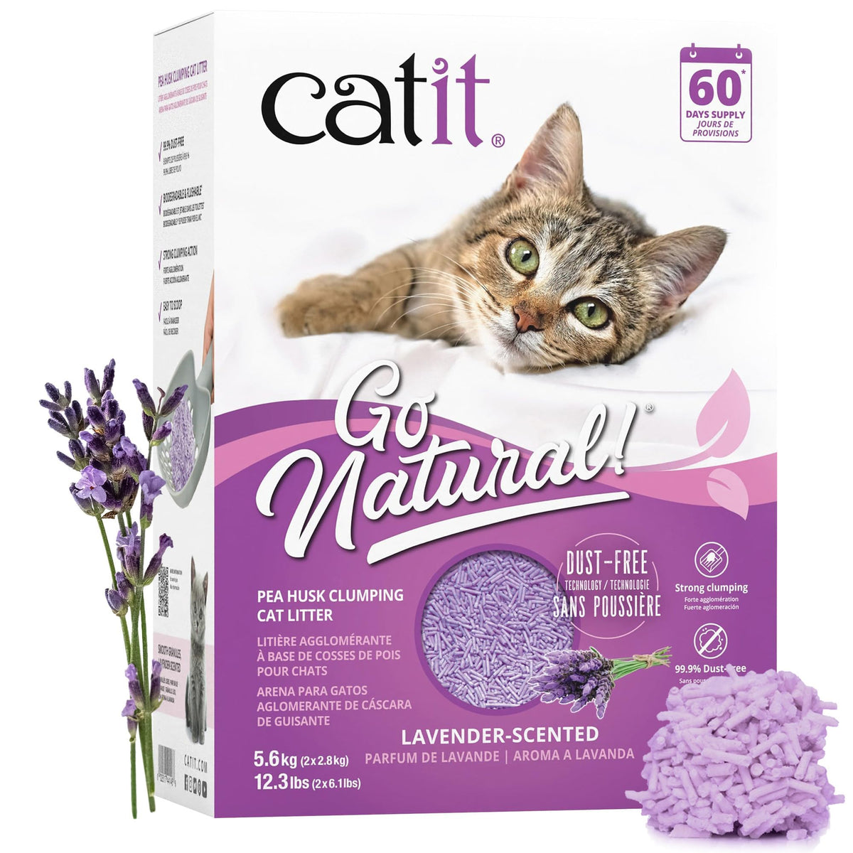 Catit Go Natural Pea Husk Clumping Cat Litter, Lavender, 14 L