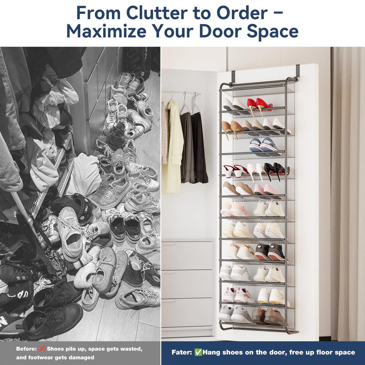 Whitmor Over-The-Door Shoe Organizer, 36 Pair, Gunmetal Gray