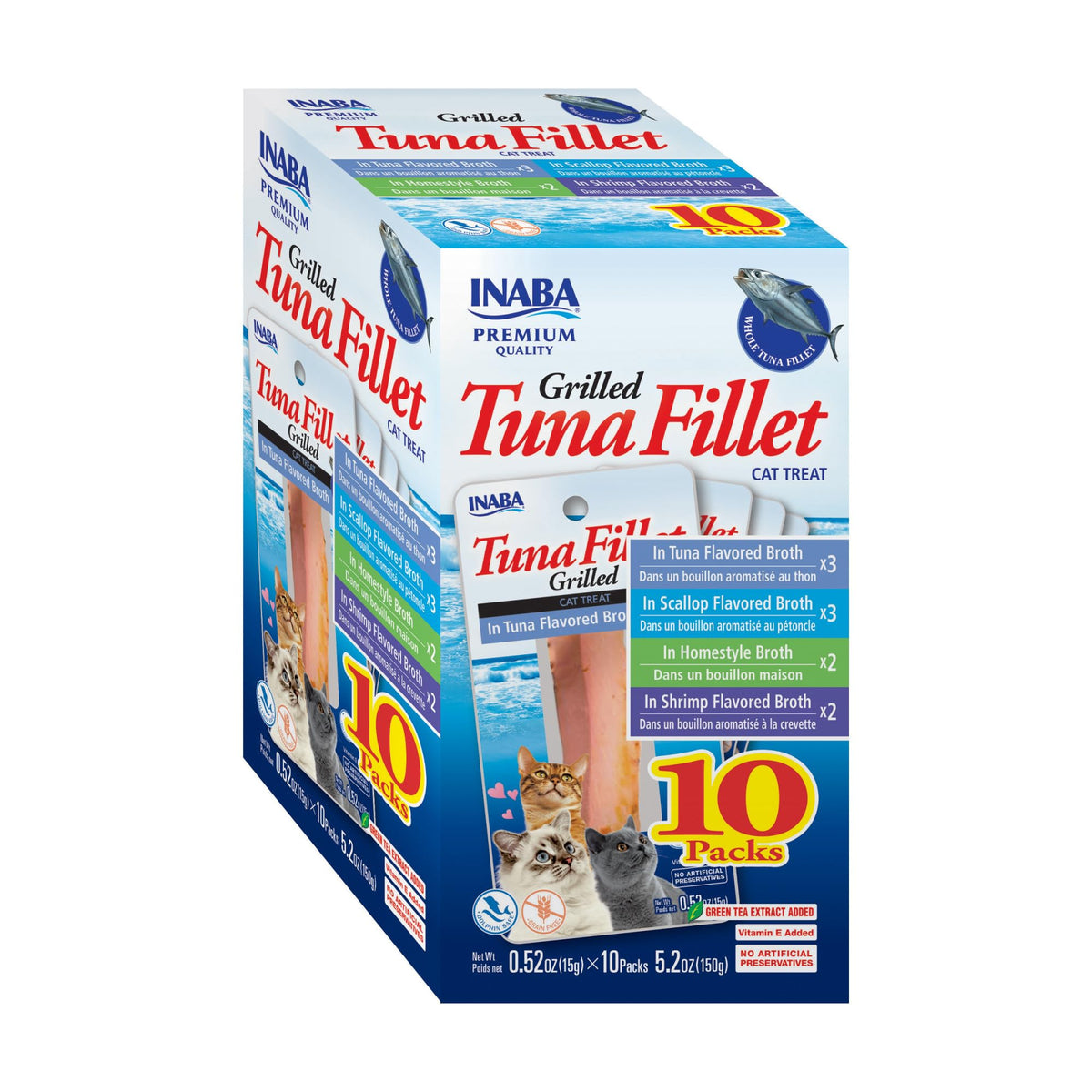 INABA Premium Grilled Tuna Fillet Cat Treats, Variety Box, 10 Pack