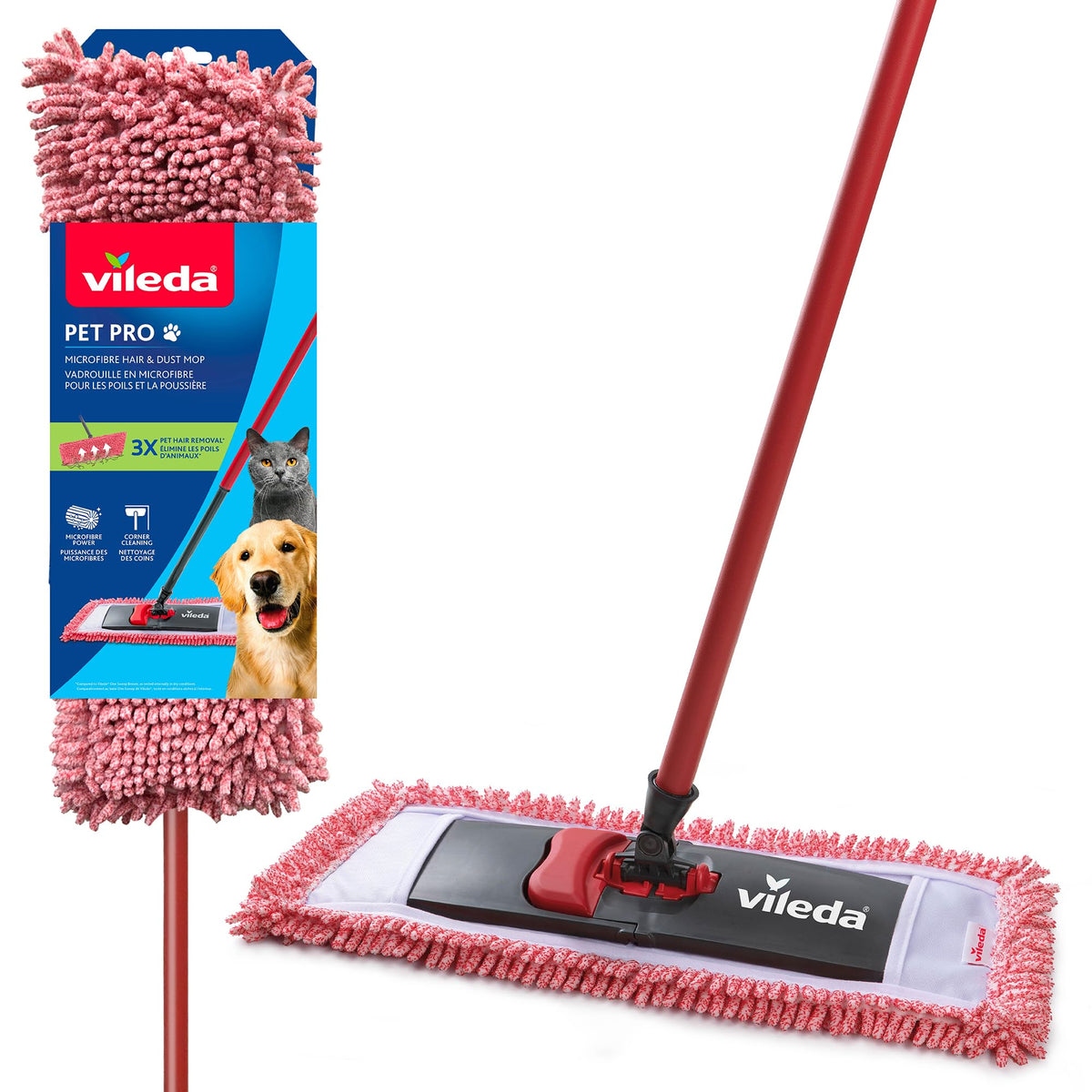 Vileda Pet Pro Microfiber Hair & Dust Mop, Extra Large Trapezoid Head