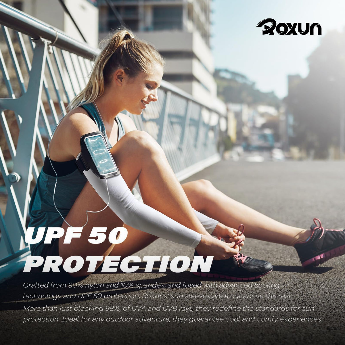 ROXUN Cooling UV Arm Sleeves, White (2 Pairs)