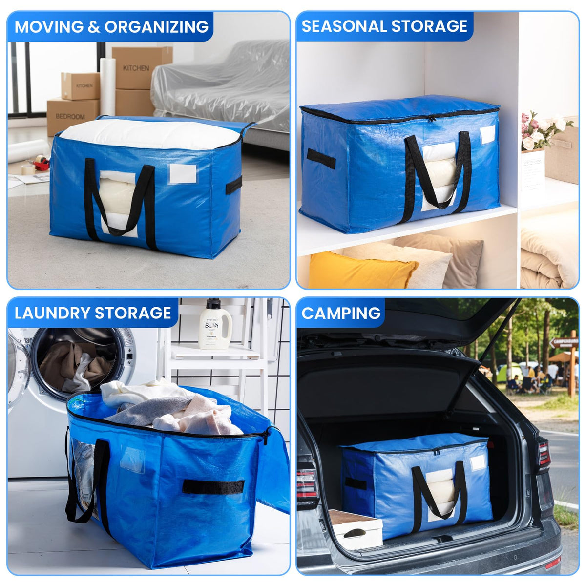 Taili Extra Large Moving Bags with Window, Blue, 4 Pack