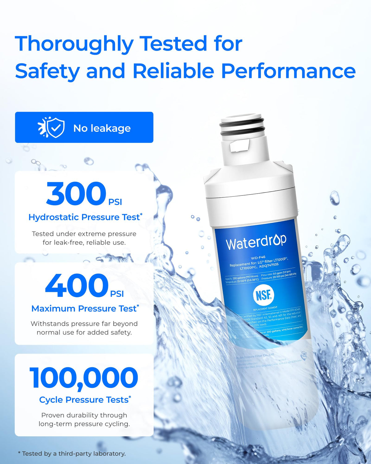 Waterdrop LT1000PC Refrigerator Water and Air Filter, 3 Combo
