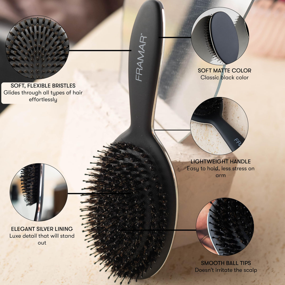 FRAMAR Boar Bristle Hair Brush, Black