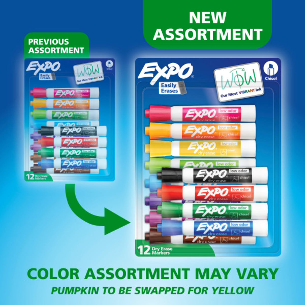 Expo Dry Erase Markers, Low Odour, Chisel Tip, Assorted, 12 Count