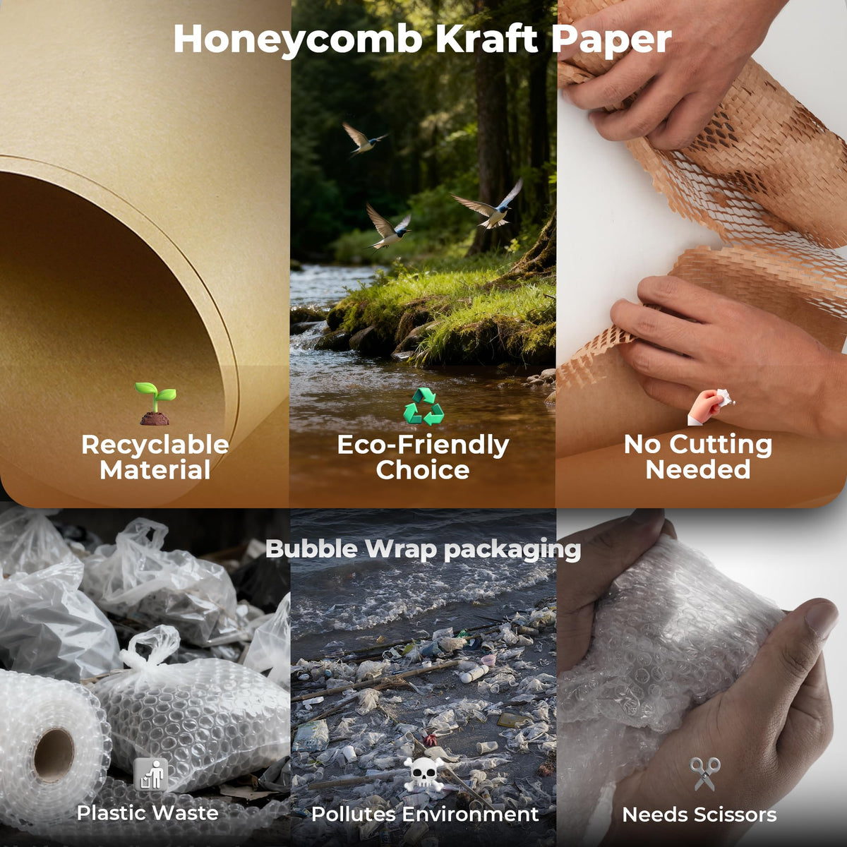 Tera Honeycomb Packing Paper, 12" x 200', with 20 Fragile Stickers