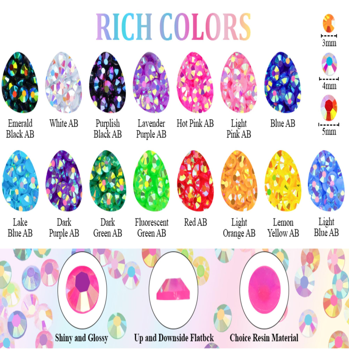 KCZ Group Resin Jelly Rhinestones, 40 Colours, 32000 Pieces