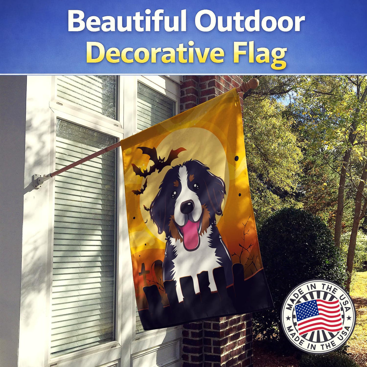 Caroline's Treasures BB1795CHF Halloween Bernese Mountain Dog House Flag