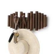 Umbra Picket Wall-Mounted Coat Rack, 5 Retractable Pegs, Walnut