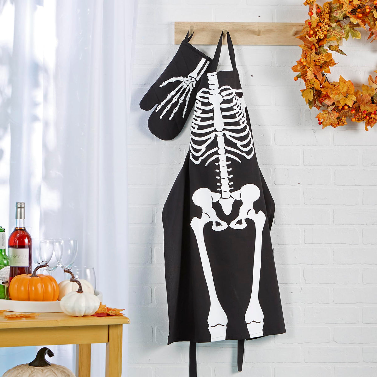 DII Halloween Apron and Oven Mitt Set, Skeleton, 2 Piece