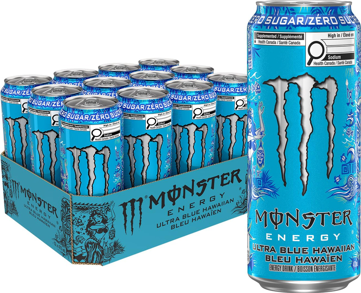 Monster Energy Ultra Blue Hawaiian Zero Sugar, 12 x 473 ml