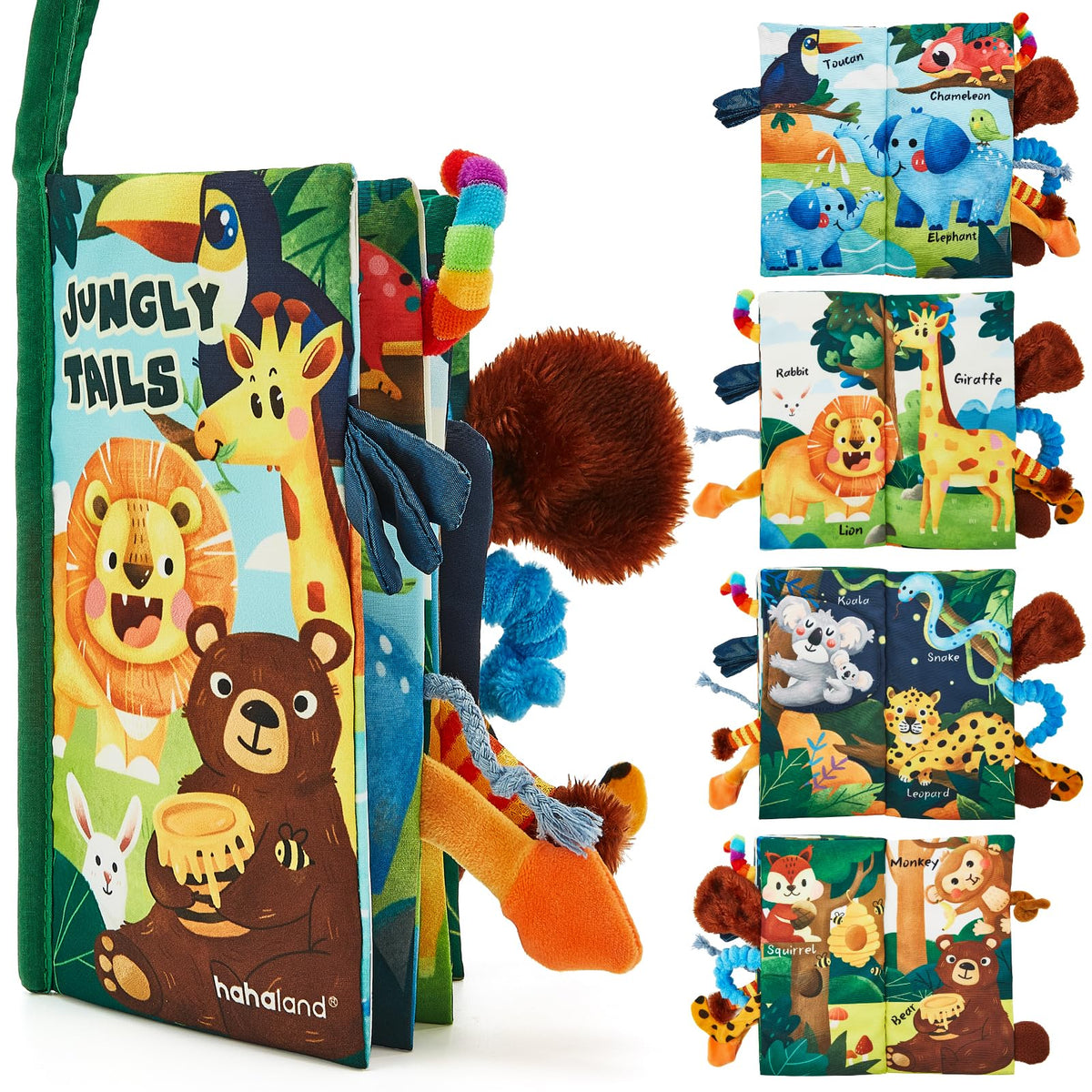 hahaland Touch and Feel Crinkle Cloth Baby Book, Jungly Tails