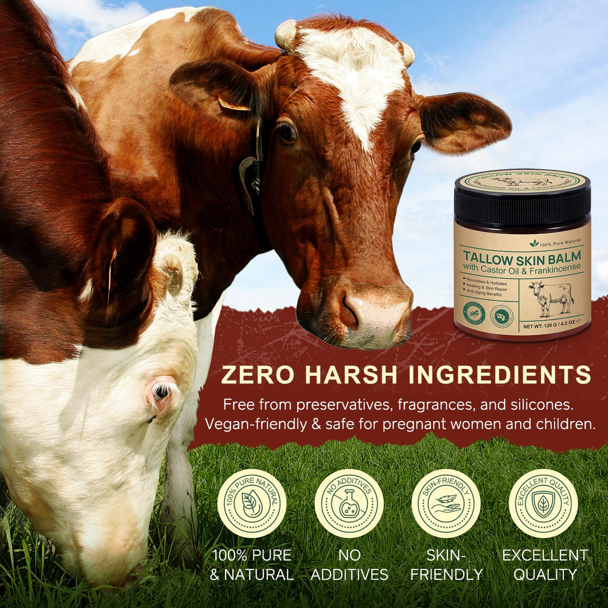 Grass Fed Whipped Beef Tallow Honey Balm, 120 g