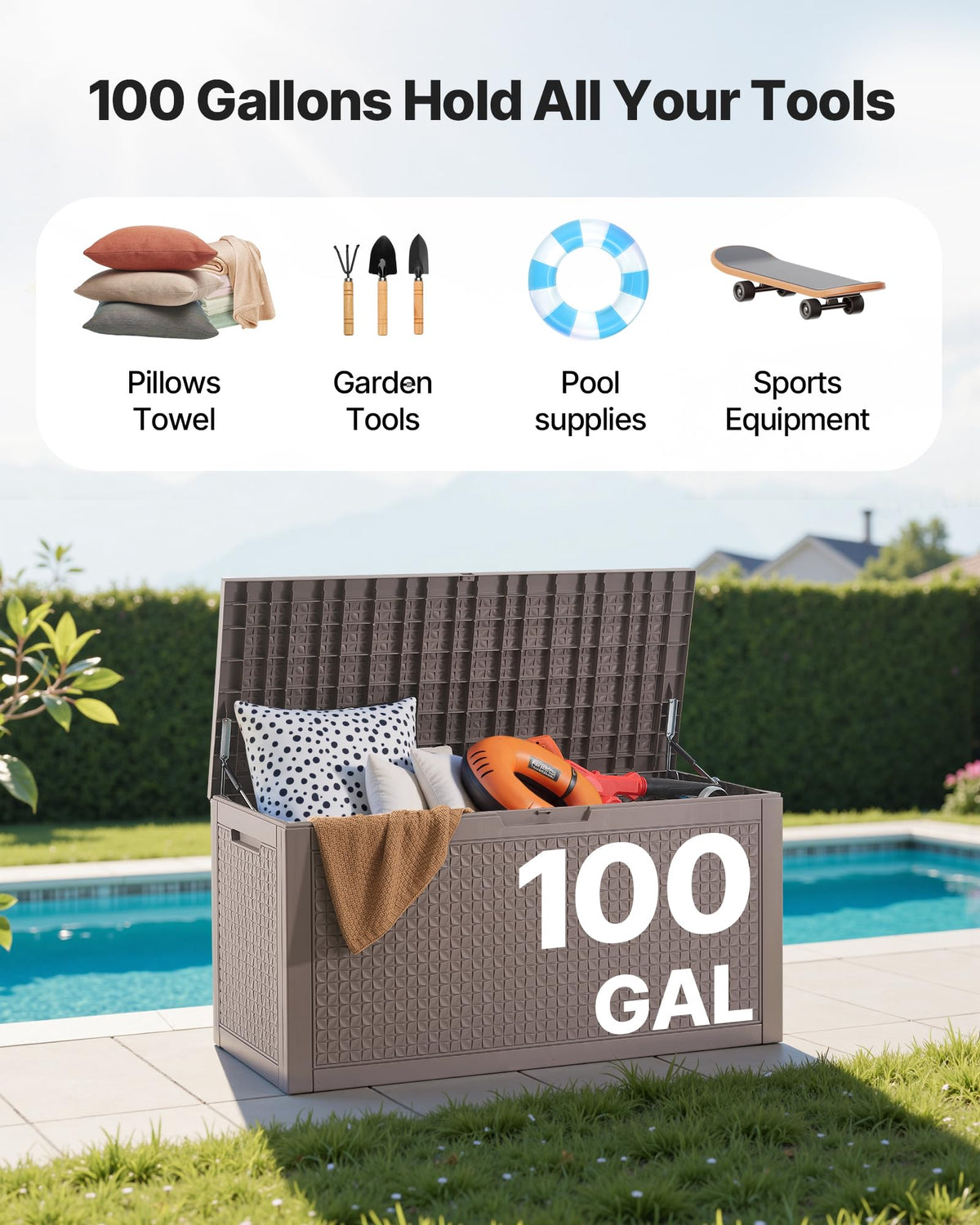 VEVOR Outdoor Resin Deck Storage Box, 100 Gallon