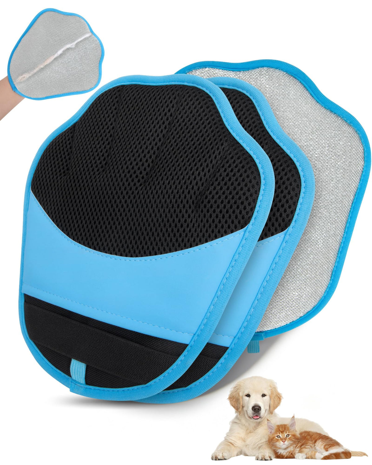 Five-Finger Electrostatic Pet Hair Removal Gloves, Blue (2 Pairs)
