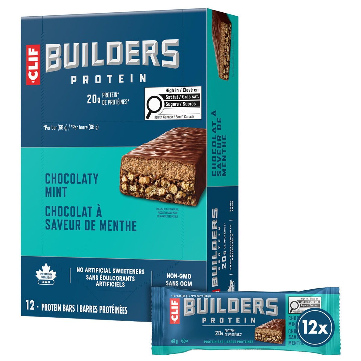 CLIF Builders Protein Bars, Chocolate Mint, 12 x 68 g