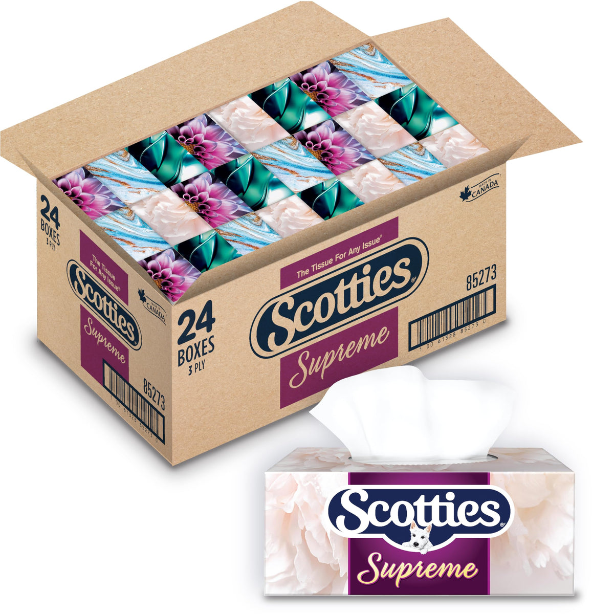 Scotties Supreme 3-Ply Facial Tissue, 24 Boxes, 81 Tissues per Box