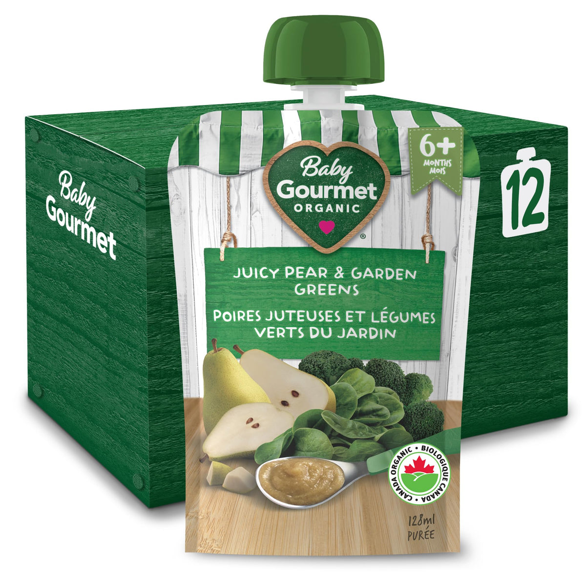 Baby Gourmet Organic Pear & Garden Greens Purée, 12 x 128 ml