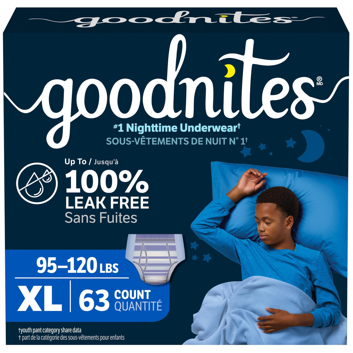 Goodnites Boys' Bedwetting Underwear, Size XL, 63 Count