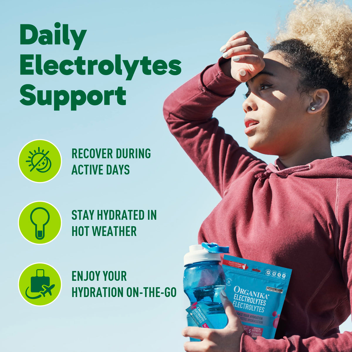 Organika Electrolytes Powder, Wild Raspberry, 20 Sachets