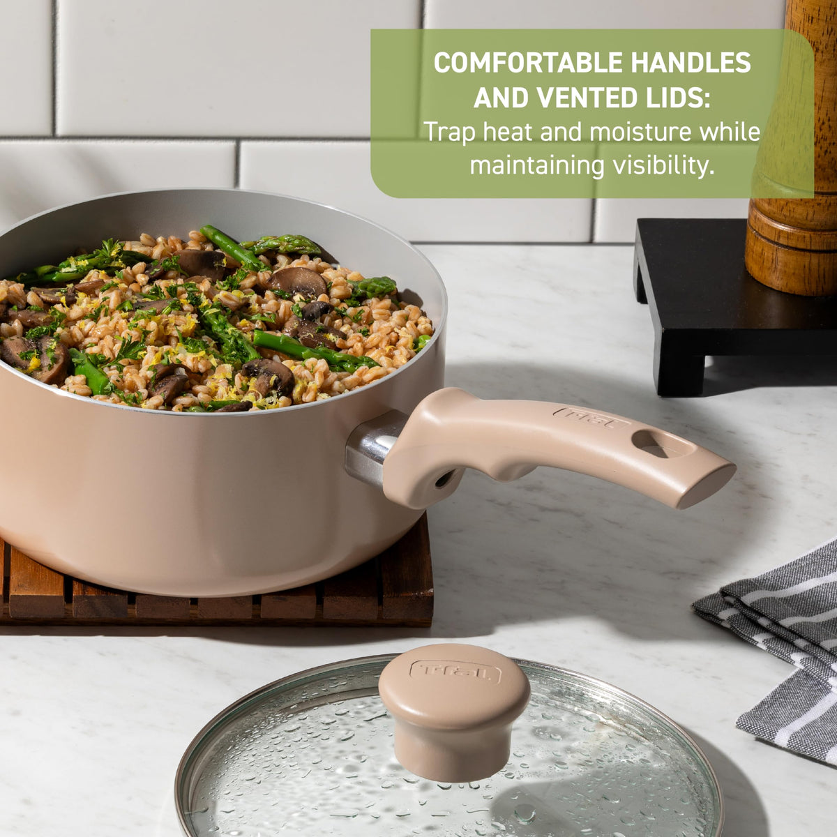 T-Fal Refresh Ceramic Nonstick Cookware Set, 12-Piece, Mint Green